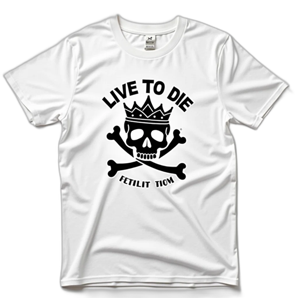white, t-shirt, black, skull, crossbones, design, front, stylized transparent PNG cut-out