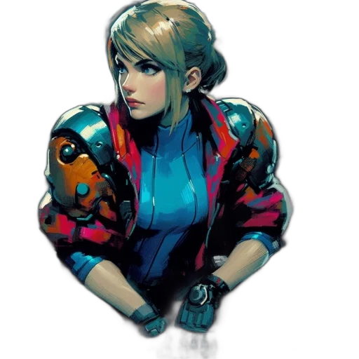 robot, jacket, face, concept art, cyberpunk, comic book art, pixel art, outer space transparent PNG cut-out