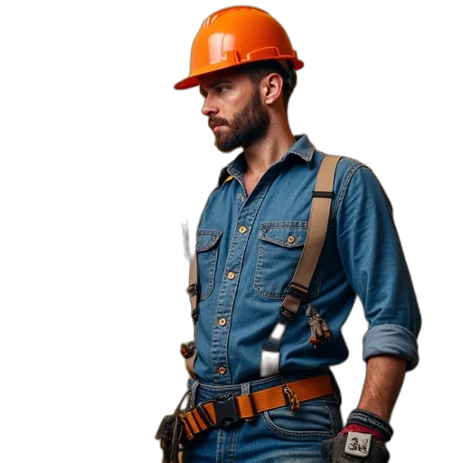 staff, hat, concept art, photorealistic, 3d render, electrician, worker, jackhammer transparent PNG cut-out