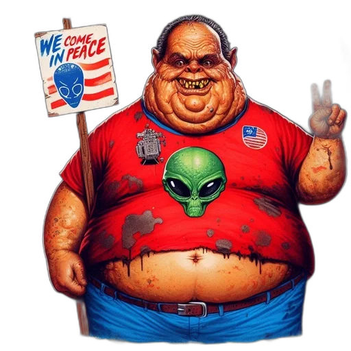 robot, creature, food, concept art, comic book art, outer space, oversized, grinning transparent PNG cut-out