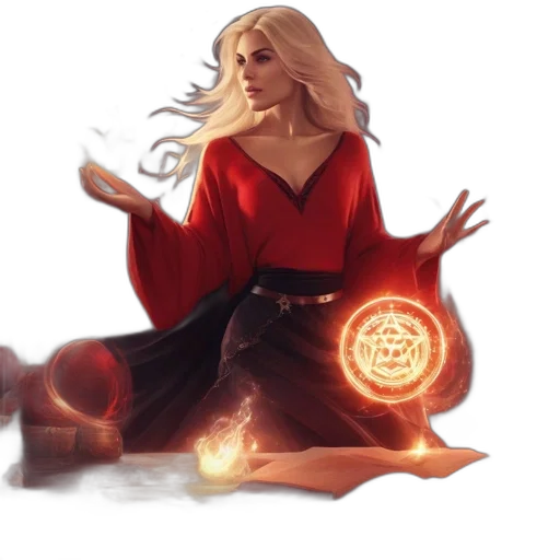 fantasy art, concept art, comic book art, pixel art, fire, red, golden, woman transparent PNG cut-out