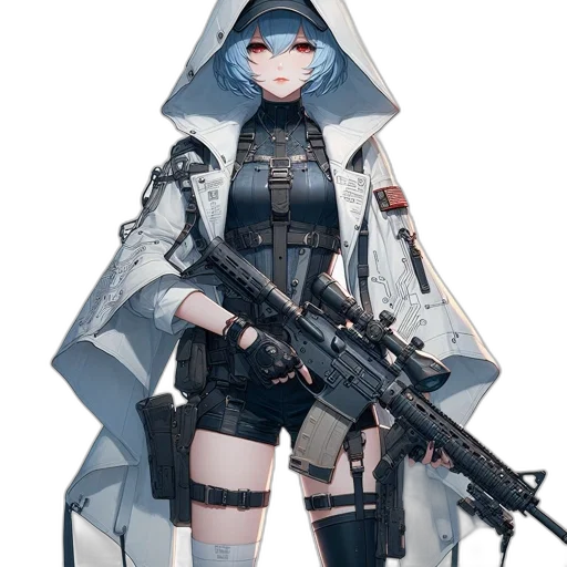 weapon, jacket, robot, sword, concept art, cyberpunk, 3d render, anime transparent PNG cut-out