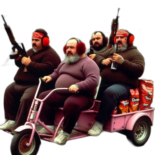 car, weapon, staff, concept art, 3d render, red, four, men transparent PNG cut-out