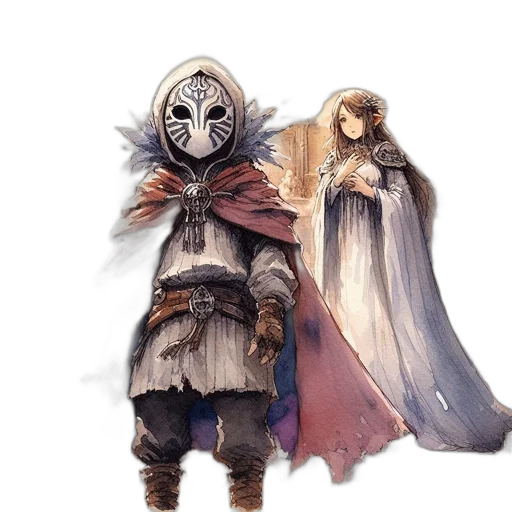 mask, concept art, fantasy art, watercolor transparent PNG cut-out