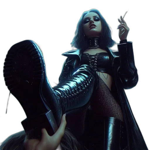 shoes, jacket, weapon, concept art, cyberpunk, fantasy art, photorealistic, dark transparent PNG cut-out