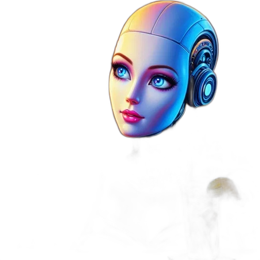 robot, mask, face, creature, 3d render, concept art, vaporwave, cyberpunk transparent PNG cut-out
