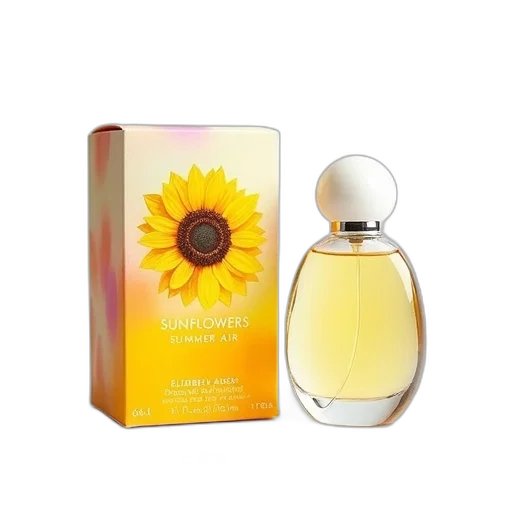 bottle, sunflowers, summer, air, perfume, elizabeth, arden, displayed transparent PNG cut-out