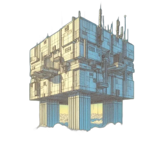 building, robot, furniture, weapon, cyberpunk, concept art, 3d render, pixel art transparent PNG cut-out