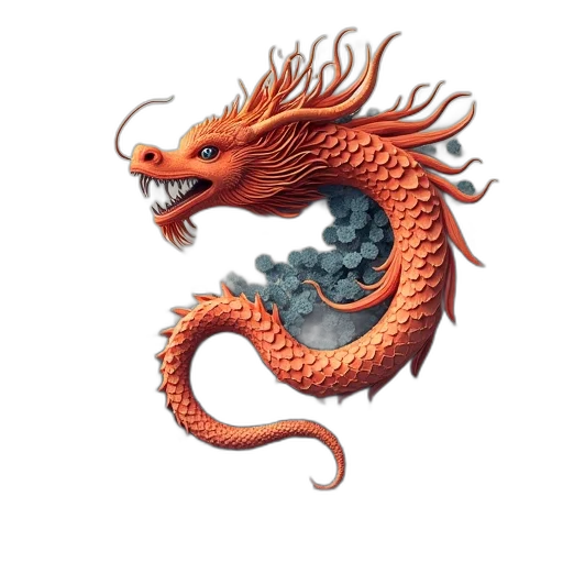 dragon, creature, staff, fantasy art, concept art, photorealistic, pixel art, red transparent PNG cut-out