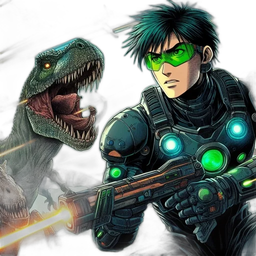 comic book art, concept art, fantasy art, cyberpunk, green, futuristic, soldier, armed transparent PNG cut-out