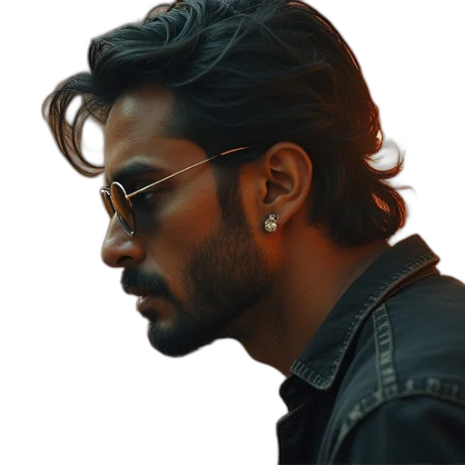 jacket, face, hair, photorealistic transparent PNG cut-out