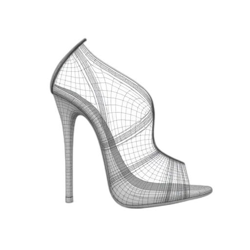 shoes, 3d render, photorealistic, monochrome, wireframe, model, high-heeled, shoe transparent PNG cut-out