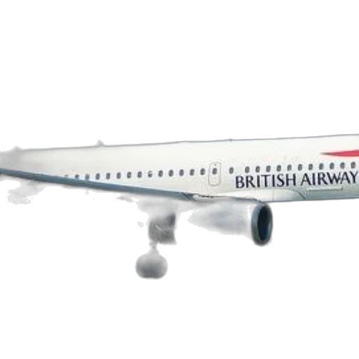staff, 3d render, british, airways, airplane, captured, mid-flight, against transparent PNG cut-out