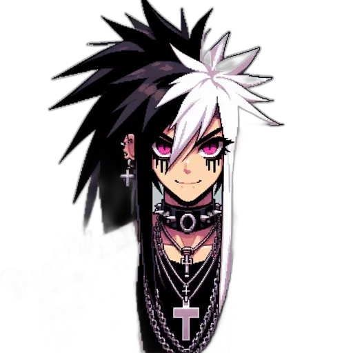 jewelry, staff, weapon, hair, pixel art, cartoon, anime, concept art transparent PNG cut-out