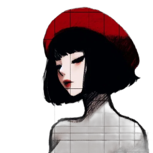hat, face, jacket, hair, pixel art, concept art, watercolor, anime transparent PNG cut-out