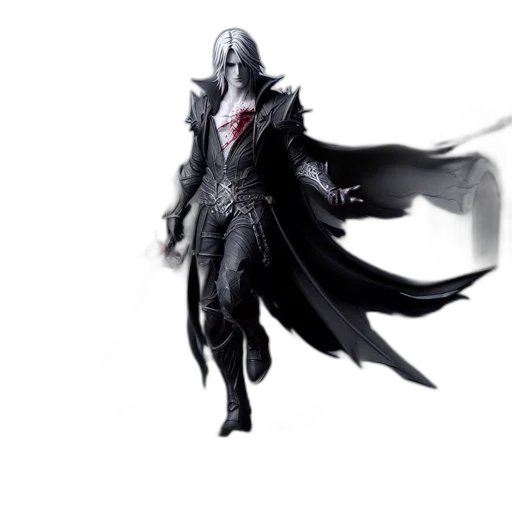 sword, mask, concept art, fantasy art, 3d render, comic book art, dark, monochrome transparent PNG cut-out