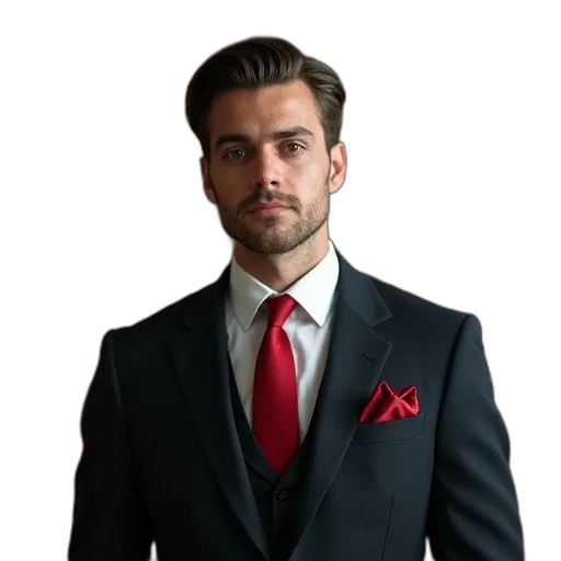 jacket, staff, face, photorealistic, concept art, 3d render, cartoon, red transparent PNG cut-out