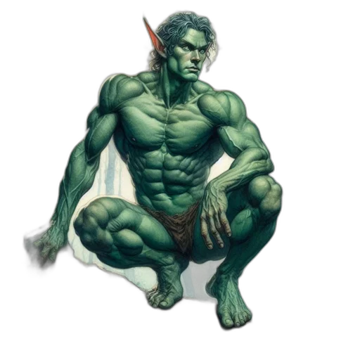 staff, concept art, comic book art, fantasy art, pixel art, green, green-skinned, pointed-eared transparent PNG cut-out