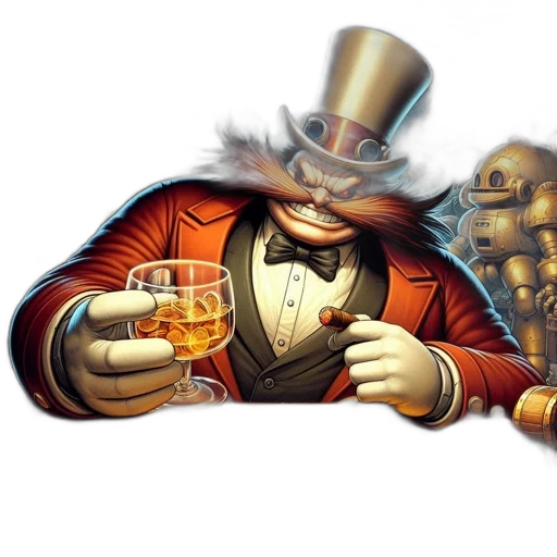 concept art, imposing, figure, mustache, top, hat, holds, golden transparent PNG cut-out
