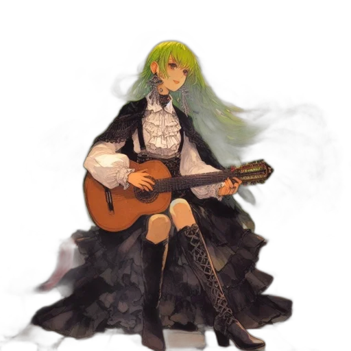 dress, concept art, pixel art, fantasy art, anime, green, monochrome, dark transparent PNG cut-out