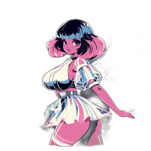 dress, flower, robot, staff, concept art, vaporwave, anime, watercolor transparent PNG cut-out