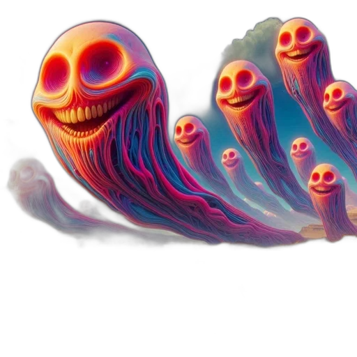 creature, mask, hair, staff, concept art, 3d render, fantasy art, vaporwave transparent PNG cut-out
