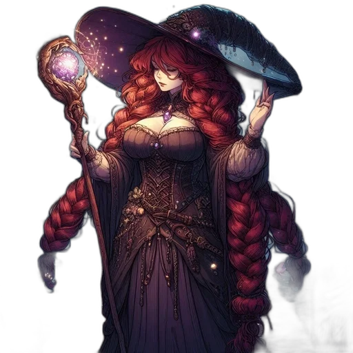 dress, staff, fantasy art, concept art, pixel art, comic book art, red, dark transparent PNG cut-out