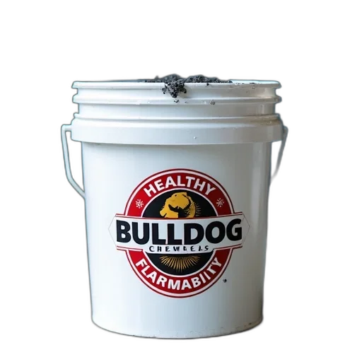 3d render, photorealistic, white, bucket, label, reads, bulldog, chemical transparent PNG cut-out