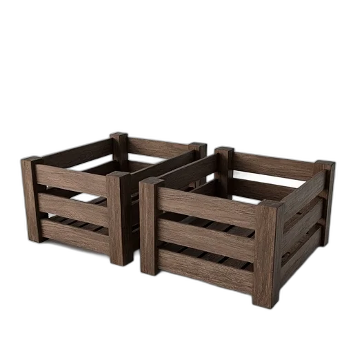 furniture, crown, 3d render, two, identical, wooden, crates, placed transparent PNG cut-out