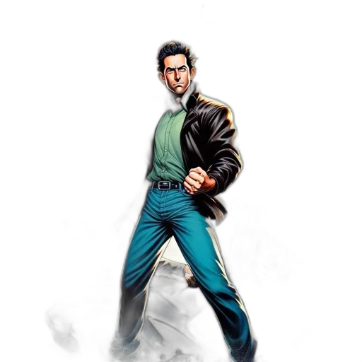jacket, weapon, concept art, comic book art, photorealistic, pixel art, comic, book transparent PNG cut-out