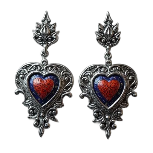 jewelry, pair, silver, earrings, detailed, floral, design, back transparent PNG cut-out