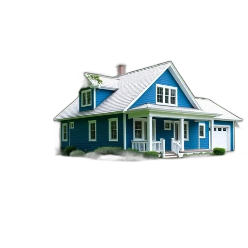 building, 3d render, concept art, photorealistic, pixel art, blue, house, white transparent PNG cut-out