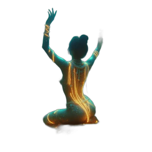 dress, hair, staff, 3d render, concept art, pixel art, vaporwave, neon lights transparent PNG cut-out