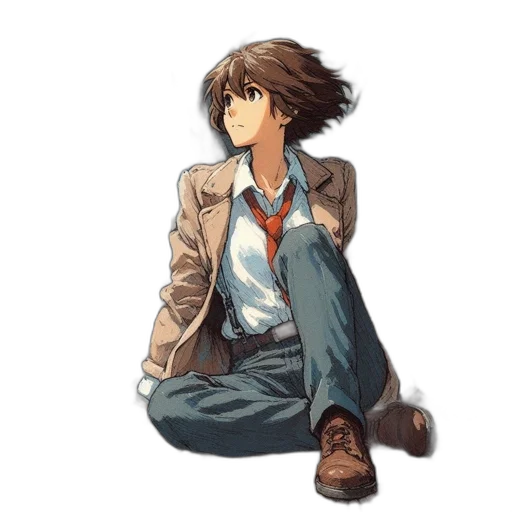 jacket, staff, face, shoes, pixel art, concept art, anime, watercolor transparent PNG cut-out