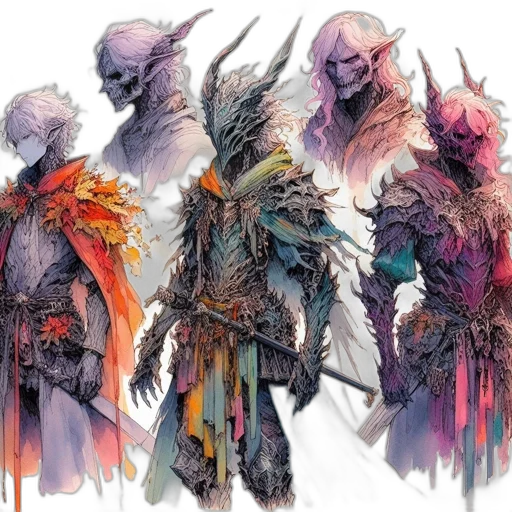 staff, dragon, mask, sword, concept art, fantasy art, watercolor, comic book art transparent PNG cut-out