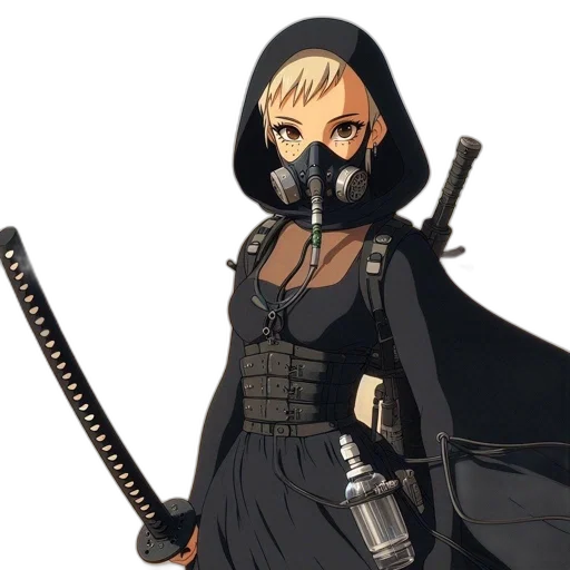 mask, weapon, concept art, anime, pixel art, fantasy art, dark, monochrome transparent PNG cut-out
