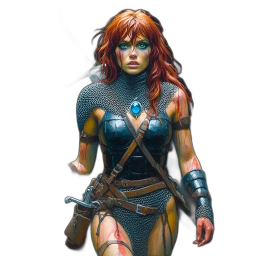 comic book art, concept art, fantasy art, 3d render, fierce, bloody, warrior, woman transparent PNG cut-out