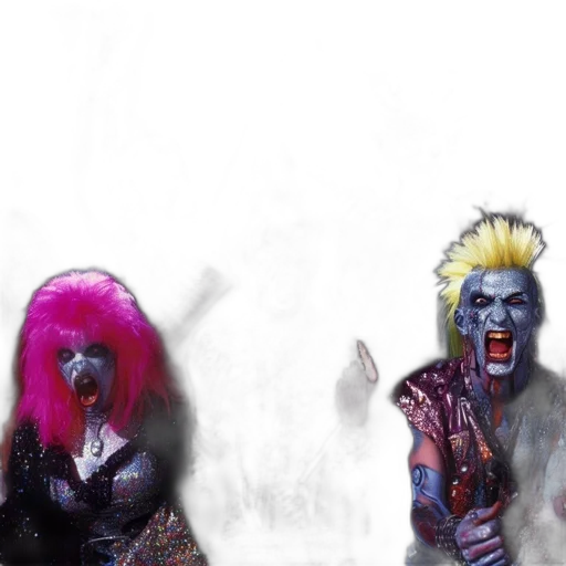 concept art, outer space, rowdy, colorful, punk-goth, inspired, ensemble, performs transparent PNG cut-out