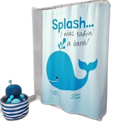 first, image, shows, bathroom, blue, whale-themed, shower, curtain transparent PNG cut-out