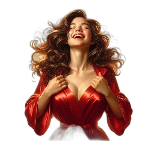dress, comic book art, photorealistic, concept art, oil painting, red, woman, curly transparent PNG cut-out