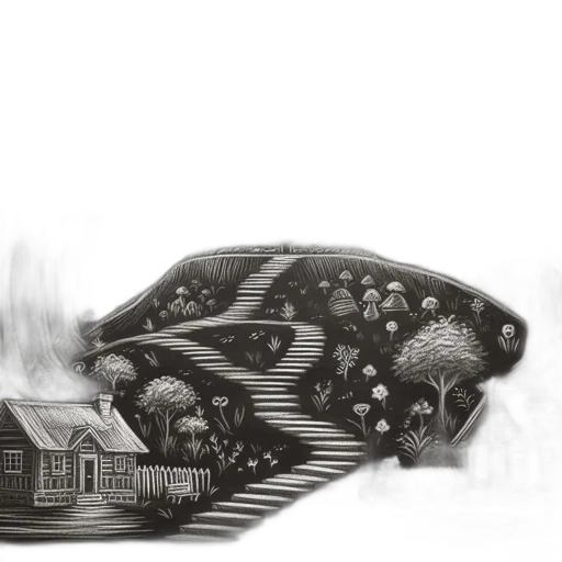 car, building, furniture, hair, pencil sketch, concept art, fantasy art, photorealistic transparent PNG cut-out
