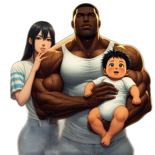 weapon, concept art, comic book art, photorealistic, 3d render, family, muscular, man transparent PNG cut-out