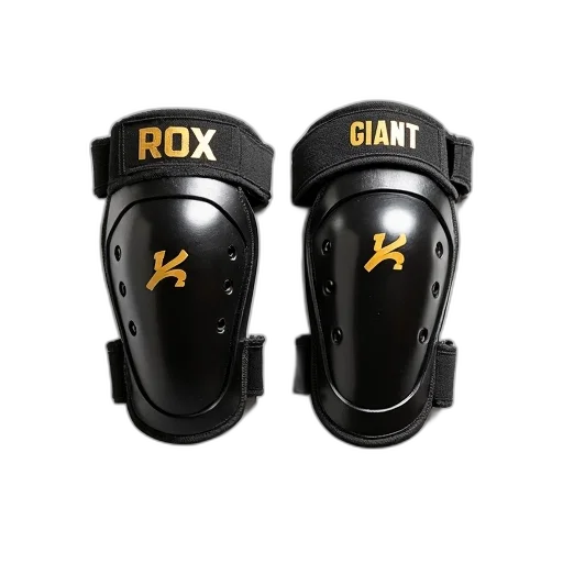 robot, 3d render, pair, black, gold, athletic, knee, pads transparent PNG cut-out