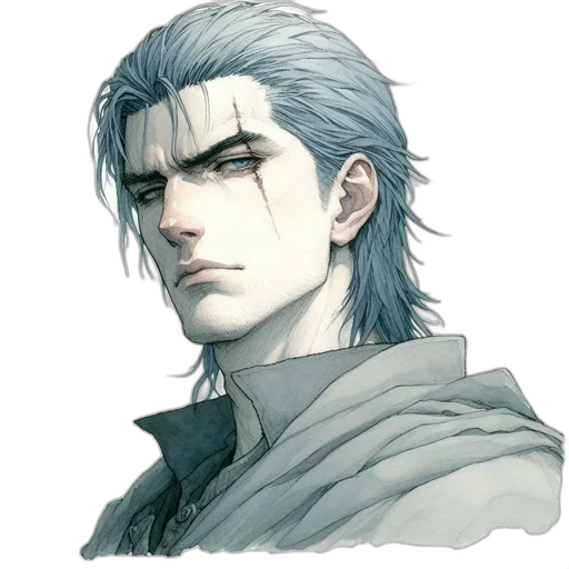 face, staff, hair, concept art, fantasy art, pixel art, photorealistic, monochrome transparent PNG cut-out