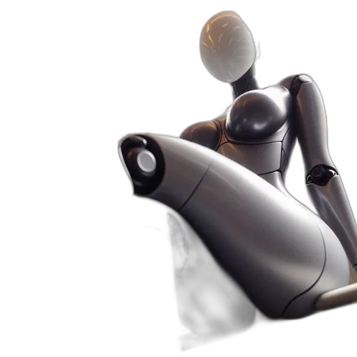 robot, staff, 3d render, concept art, humanoid, sits, relaxed, modern transparent PNG cut-out