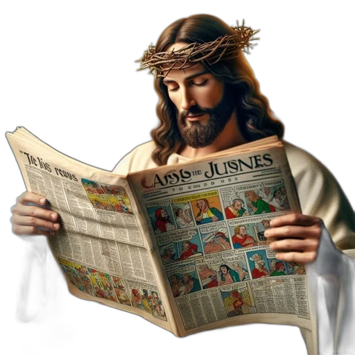 jesus, christ, adorned, crown, thorns, reads, newspaper, alliance transparent PNG cut-out