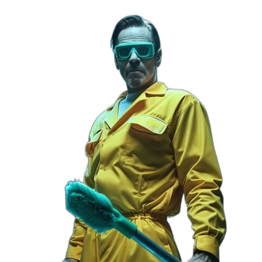 jacket, staff, mask, robot, concept art, comic book art, 3d render, photorealistic transparent PNG cut-out