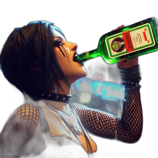 bottle, robot, jacket, cyberpunk, concept art, fantasy art, photorealistic, neon lights transparent PNG cut-out
