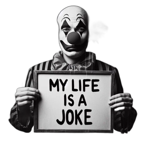 mask, jacket, robot, face, sad-looking, clown, stands, alone transparent PNG cut-out