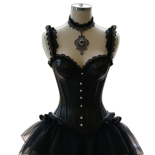 dress, jewelry, crown, 3d render, concept art, dark, mannequin, dressed transparent PNG cut-out